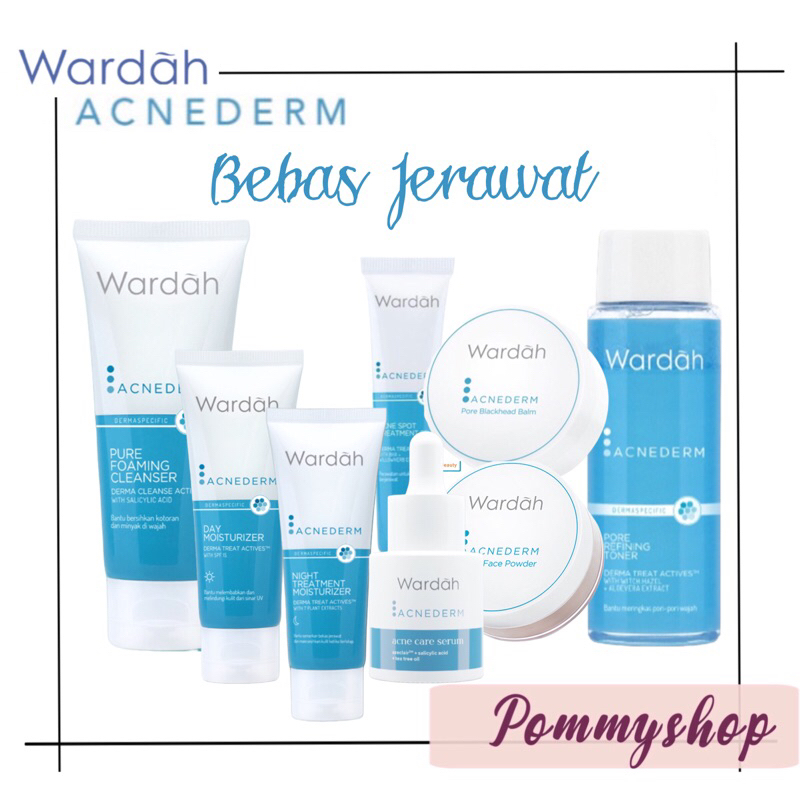 Wardah Acnederm Series | Acne Care Serum | Acne Spot Treatment Gel | Day Moisturizer | Face Powder | Pure Foaming Cleanser | Night Moisturizer  | Pore Blackhead Balm | Refining Toner