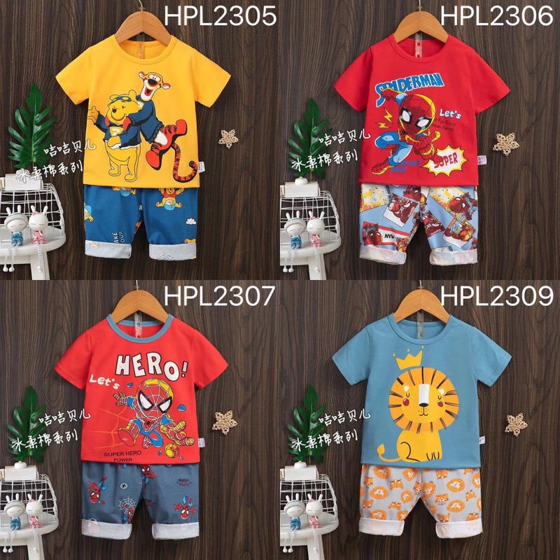 FORSLEEP HPL2305-HPL2309 JIJIBEIER Setelan 1-9T Atasan Lengan Pendek Celana 7/8 Baju Tidur Anak Laki