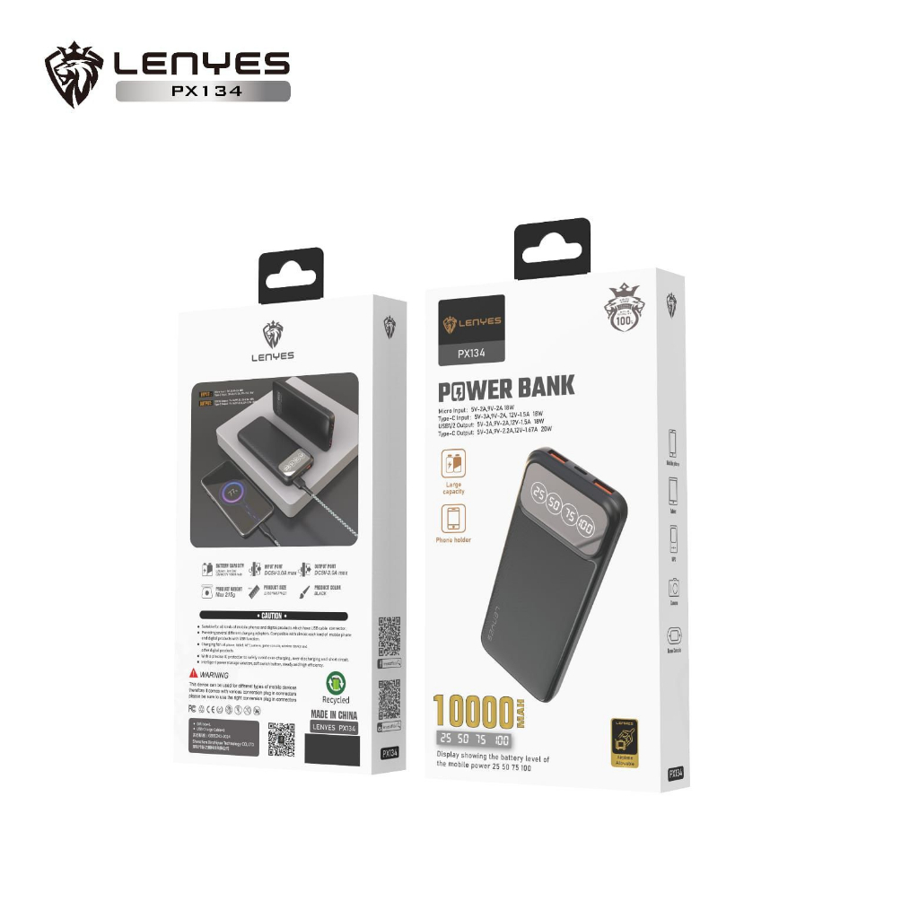 PowerBank LENYES Terbaru PB Lenyes PX-134 10.000Mah BY SMOLL