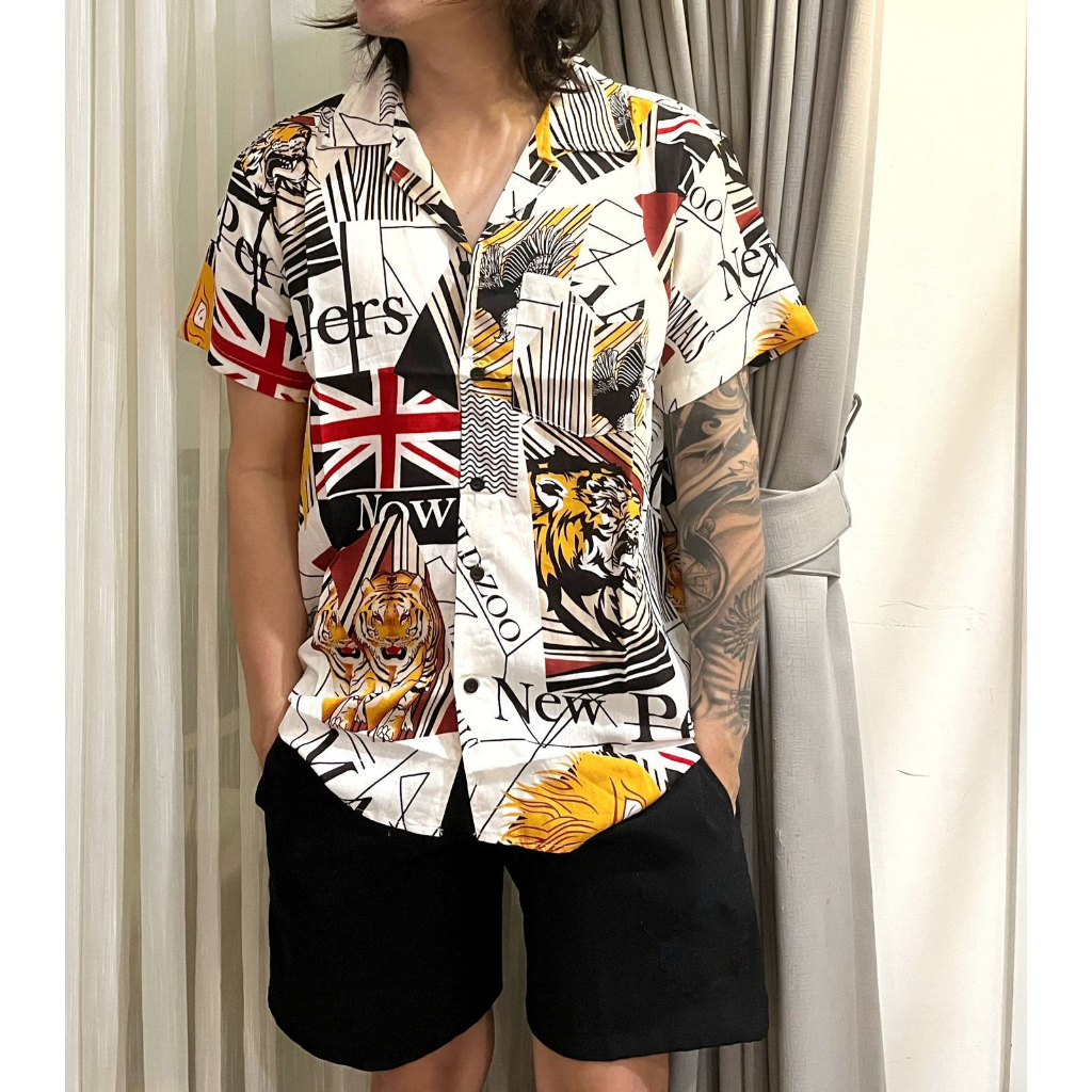 kemeja hawai amarilo series corak kemeja pria kemeja motif TIGER  casual