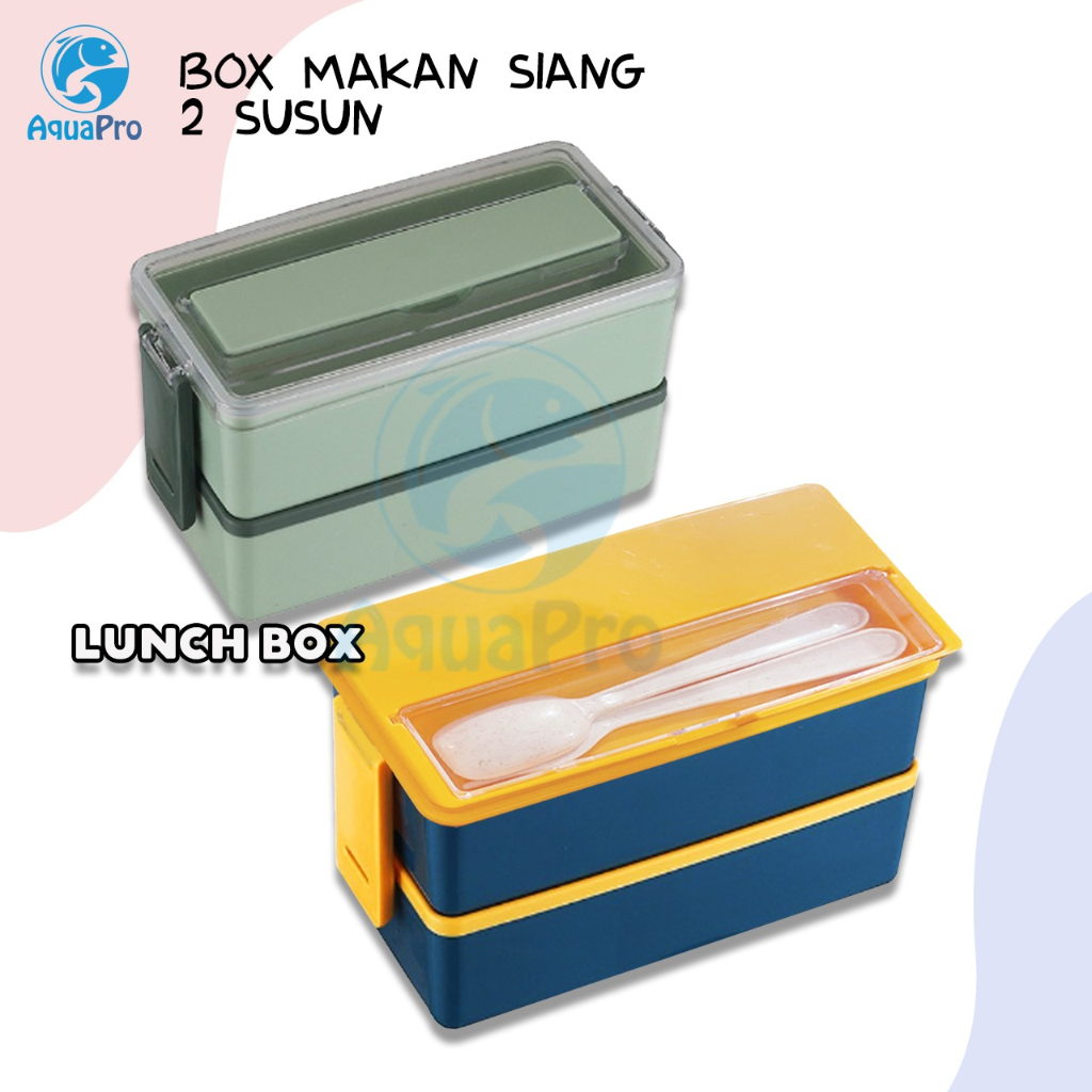 Lunch Box 2 Susun Kode T002 Kotak Makan Susun Bento Lunch Box Sudah Terdapat Sendok Dan Garpu BPA FREEKotak Bento Lapisan Ganda Wadah Makanan dengan Perkakas Portabel Microwave Kompartemen Makan Siang Kotak Makan Siang Casing Bento