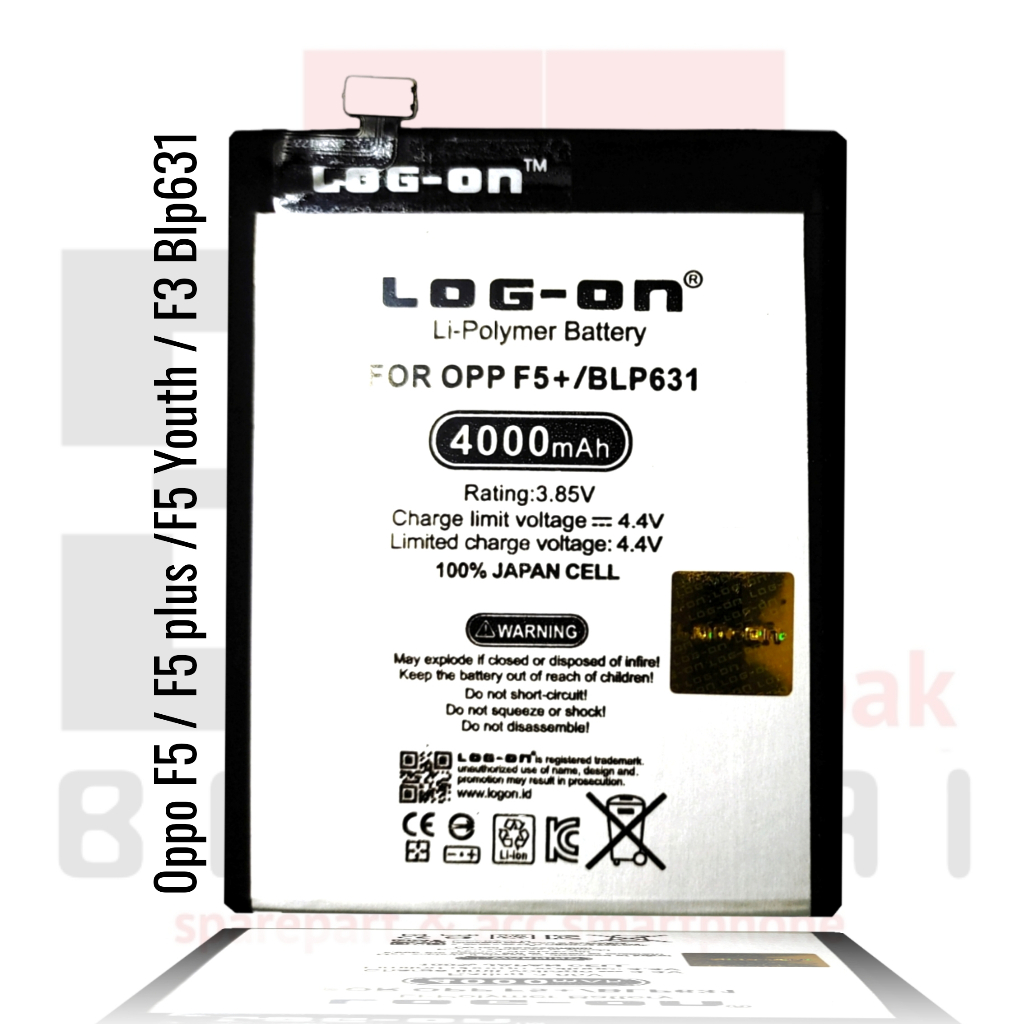 LOG - ON Baterai Oppo F5 / F5 PLUS / F5 Youth / F3 BLP631 Double IC Protection Battery Batre