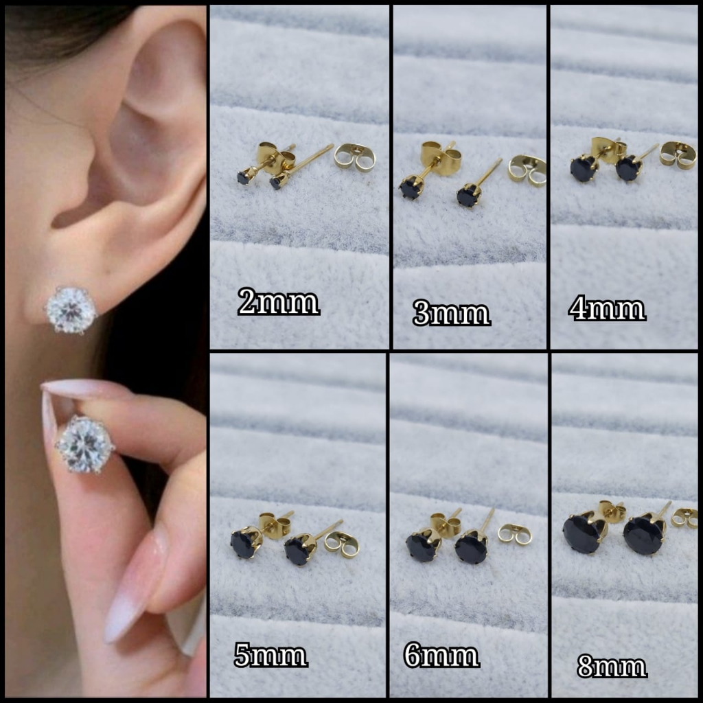 ANTING TUSUK TITANIUM // ANTING GIWANG // ANTING BULAT ( DASAR KUNING MATA HITAM )