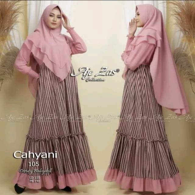 GAMIS SET ORI AJE ZAS - KARINIA CAHYANI AZKANI SAMIRA - Setelan Dress Khimar Syari Ceruty Babydoll Premium