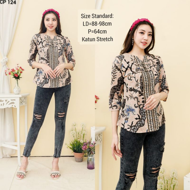 BLOUSE BATIK LITA 124 ATASAN KERJA KANTOR WANITA MURAH BAJU CEWEK CANTIK MODIS ko