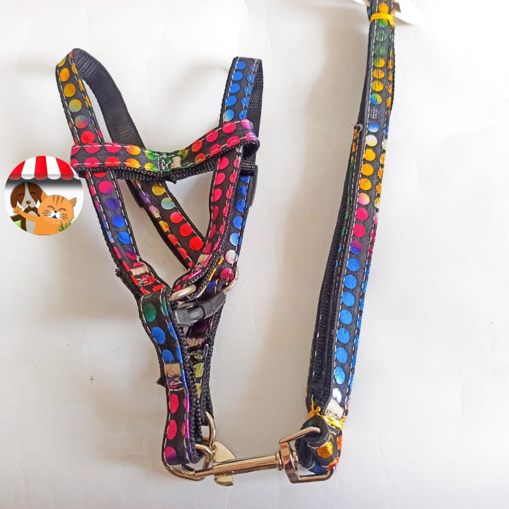 Tali Tuntun Harness Kucing Anjing Leash Motif Bintang &amp; Corak Polkadot