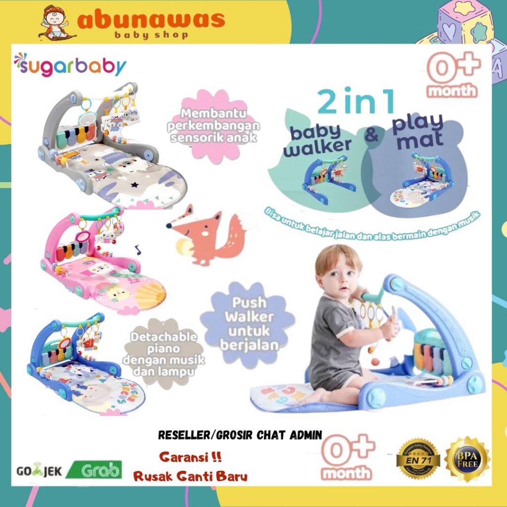 [FREE BUBBLE WRAP] Sugarbaby 2in1 Baby Walker &amp; Playmat Piano / Baby Push Walker / Alat Bantu Jalan Anak