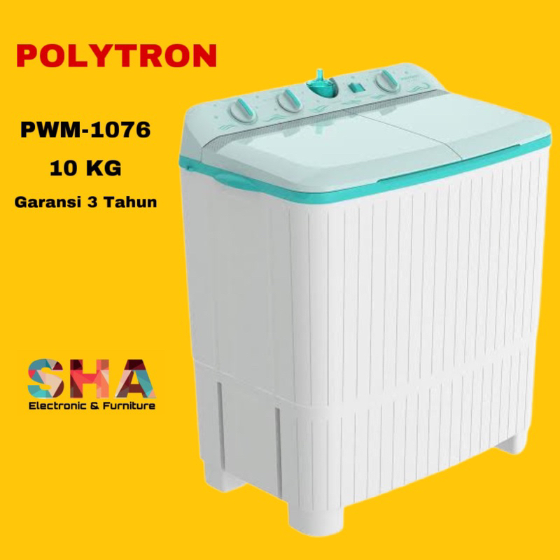 Mesin Cuci 2 Tabung Polytron PWM-1076 Twin Tub 10 Kg