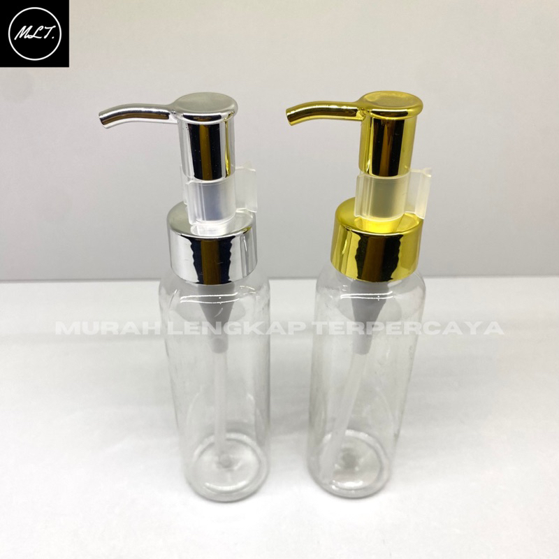 BOTOL PUMP 100ML CLEAR TEBAL CLEAR PET PUMP GOLD SILVER CLIP OIL