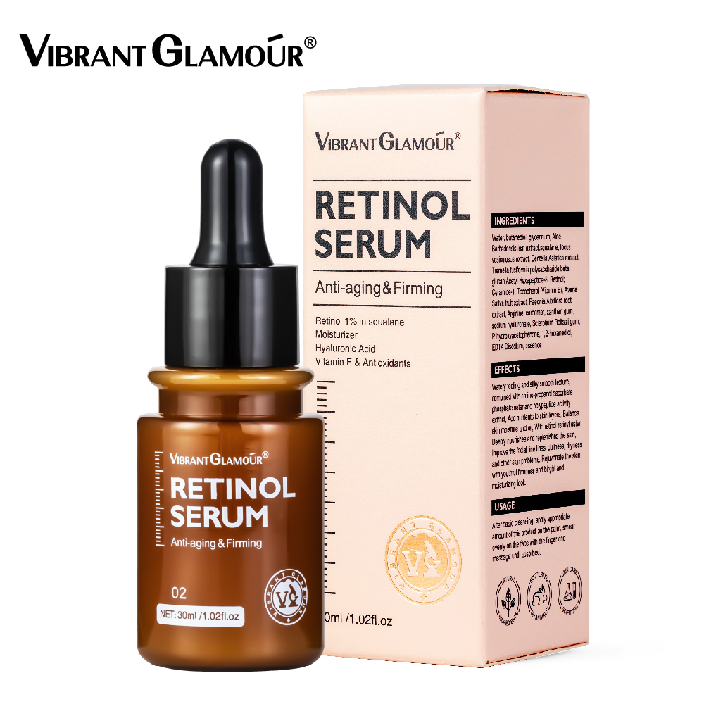 【BPOM】VIBRANT GLAMOUR Double Retinol Face Serum 30ml Anti-Aging Fading Dark Spots Fine Lines Facial Treatment Anti Wrinkle Moisturizing Whitening Essence