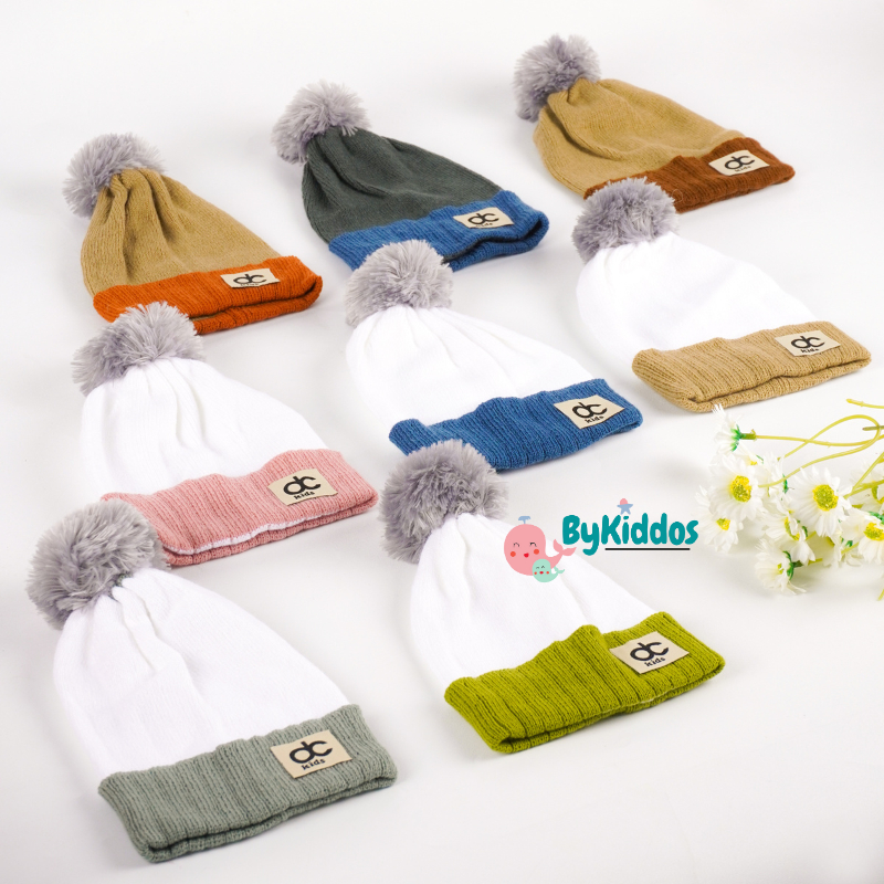 ByKiddos - Topi Rajut Anak Pompom Jambul Motif DC/ Topi Rajut Bayi Pompom Jambul / Topi Kupluk Pompom Anak