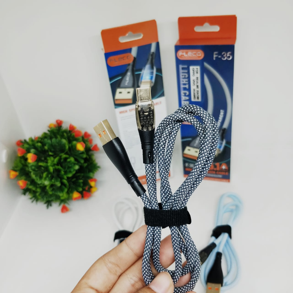 Kabel Data Fleco F-35 Original Full IC Transparan Super Light Cable 5.1A Fast Charging High Speed for Android iOS Smaprtphone