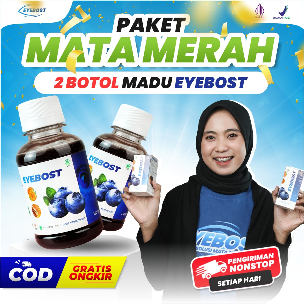 EYEBOST Paket Ampuh Atasi Mata Merah Iritasi - Madu Herbal Vitamin Mata Minus Mata Perih Mata Lelah Mata Buram Katarak Mata Bengkak Mata Gatal Cegah Glaukoma Mata Jadi Sehat Jernih Original Asli Terlaris