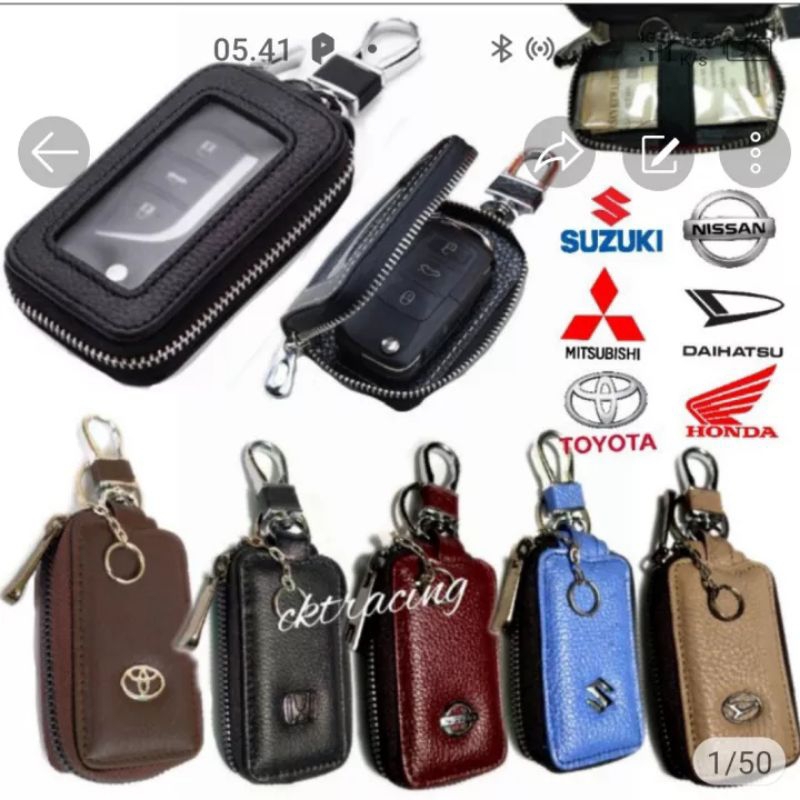 dompet kunci remote keyless mobil kulit asli transparan dompet stnk