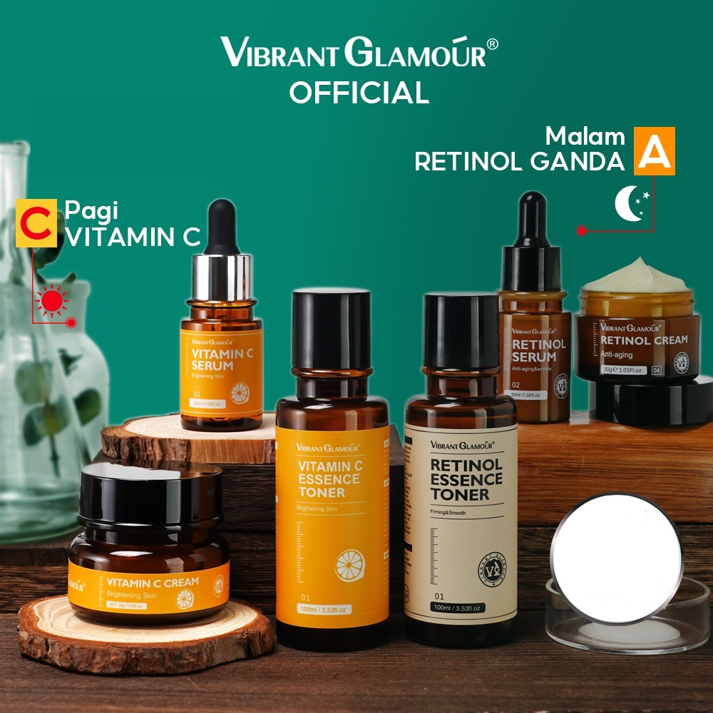 VIBRANT GLAMOUR  Set VIBRANT GLAMOUR et Retinol Ganda Vitamin C Krim Wajah Serum Essence Toner
