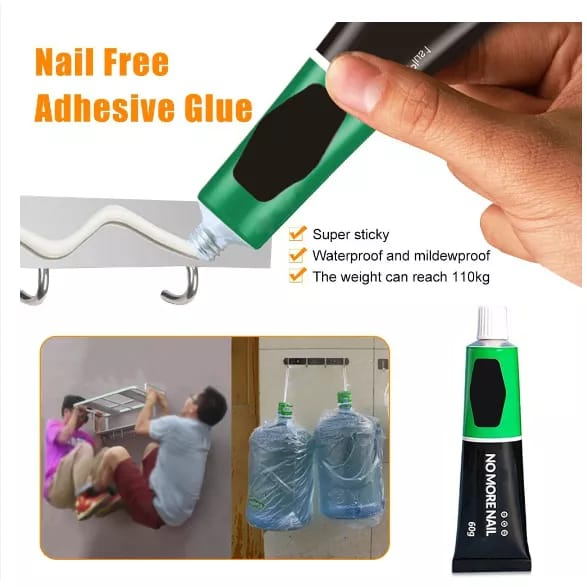 Glue No More Nail Super Kuat 60ml Lem Perekat Serbaguna Pengganti Sekrup Dan Paku Cairan Penempel Partisi Lantai Stop Kontak Dinding Kaca Kayu Keramik Adhesive