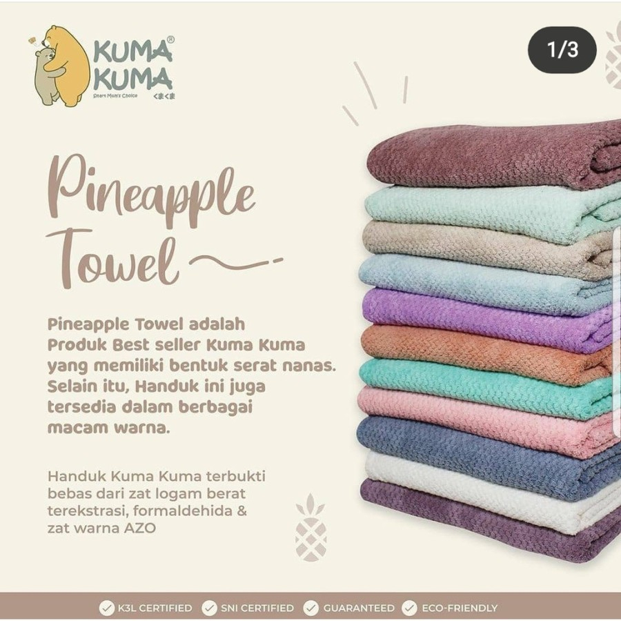 Kuma-Kuma PINEAPPLE TOWEL POLOS Rilakkuma By Kuma-Kuma 70x140cm / PURE COTTON TOWEL MOTIF Kuma-Kuma Handuk 60x120cm