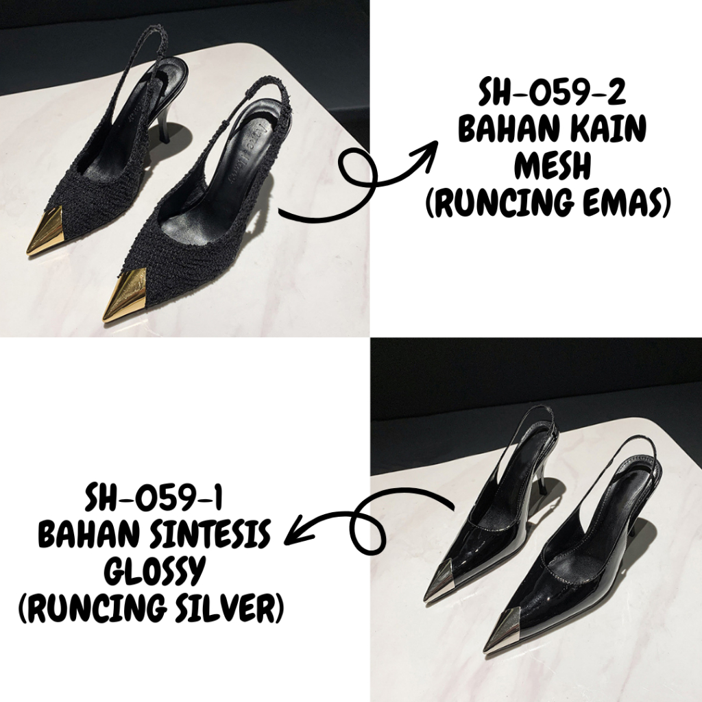 Heels Tinggi Wanita Hitam Sendal Hak Formal Perempuan Runcing Fashion Hak Tinggi Cewek Import SH-059