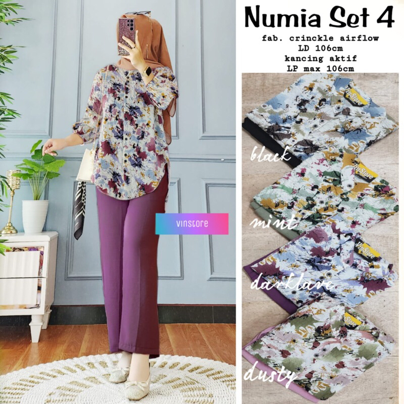 Numia Set 4 Atasan Wanita Busui Plis Celanan Kulot Remaja