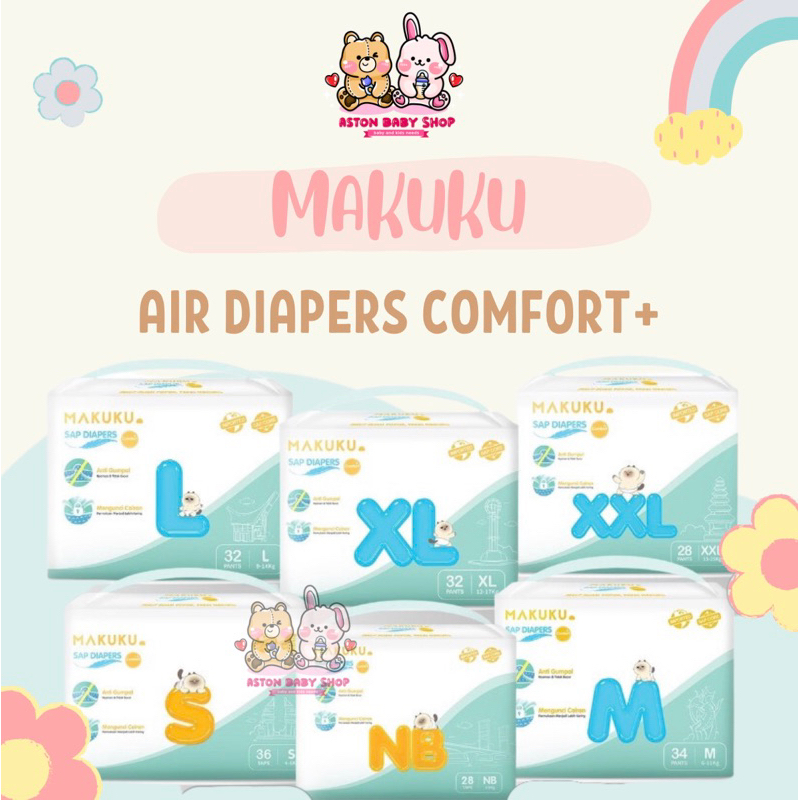 Makuku SAP Diapers Comfort Plus Tape &amp; Pants NB S M L XL XXL TAPE NB28 TAPE S36 PANTS M34 L32 XL32 XXL28