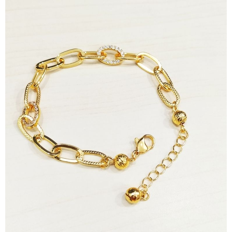 Gelang tangan xuping wanita berlapis emas dengan mata zircon uk18cm