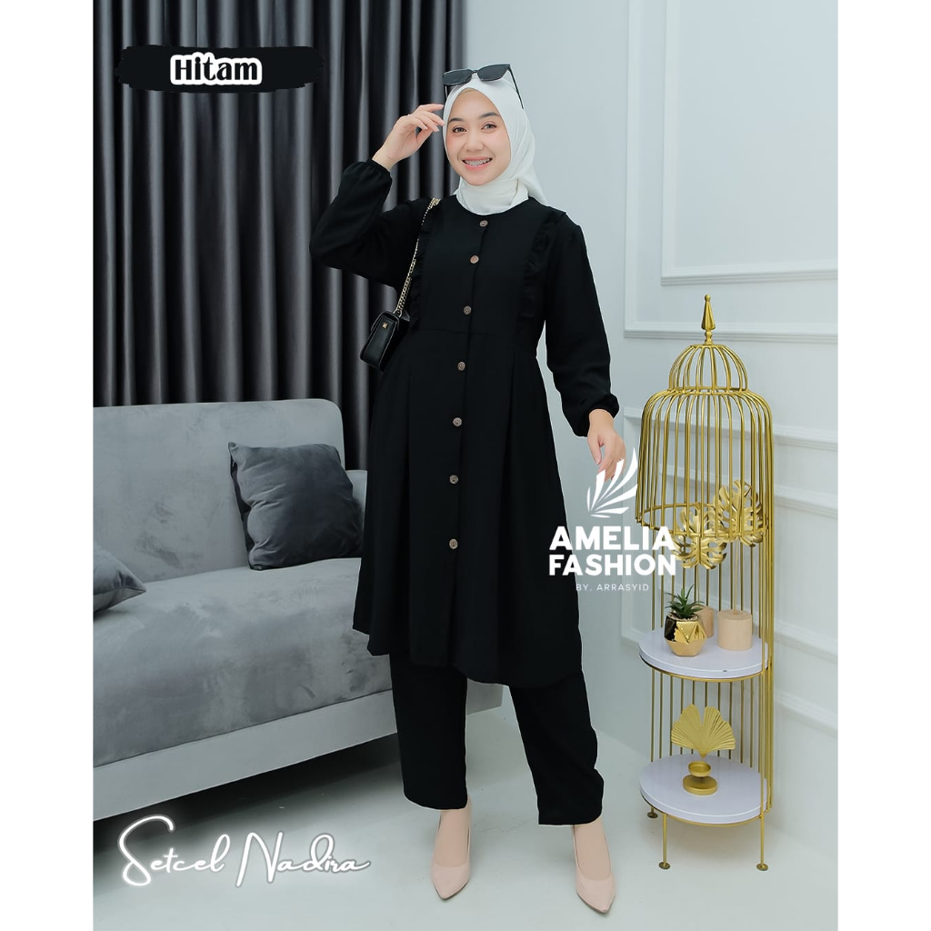 SET CELANA TUNIK CRINGKEL NADIRA ORI AMELIA TREND BUSANA KERJA WANITA MASA KINI