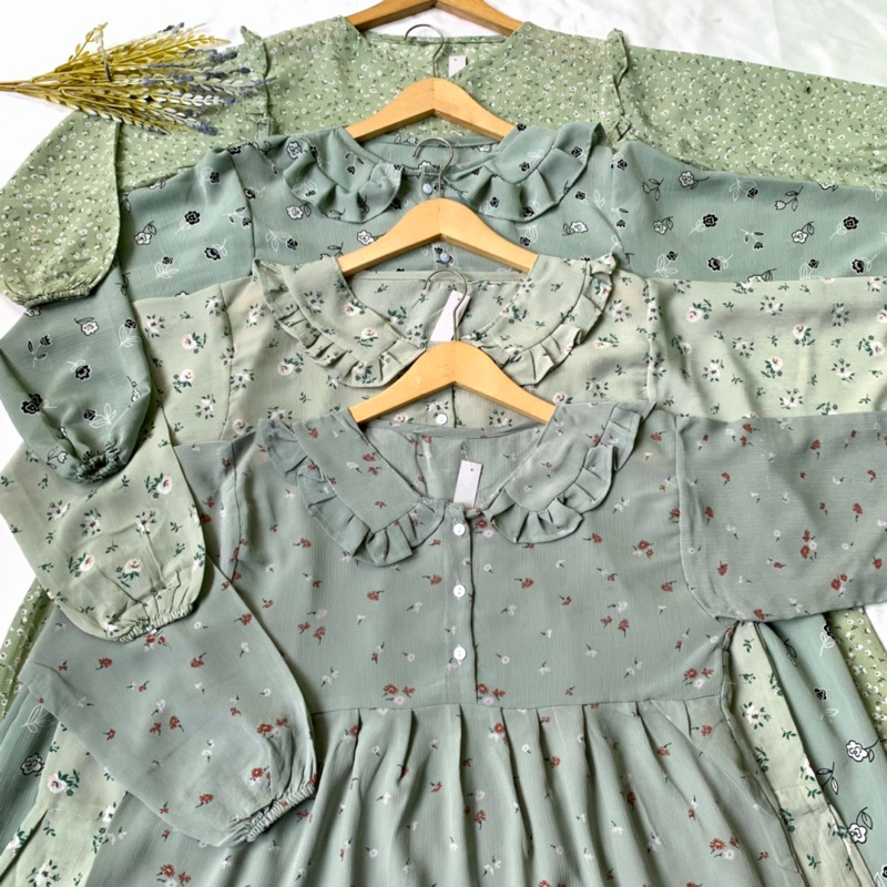 Long Tunik Korea Ruffle Bahan Crinkle Mango Yoryu