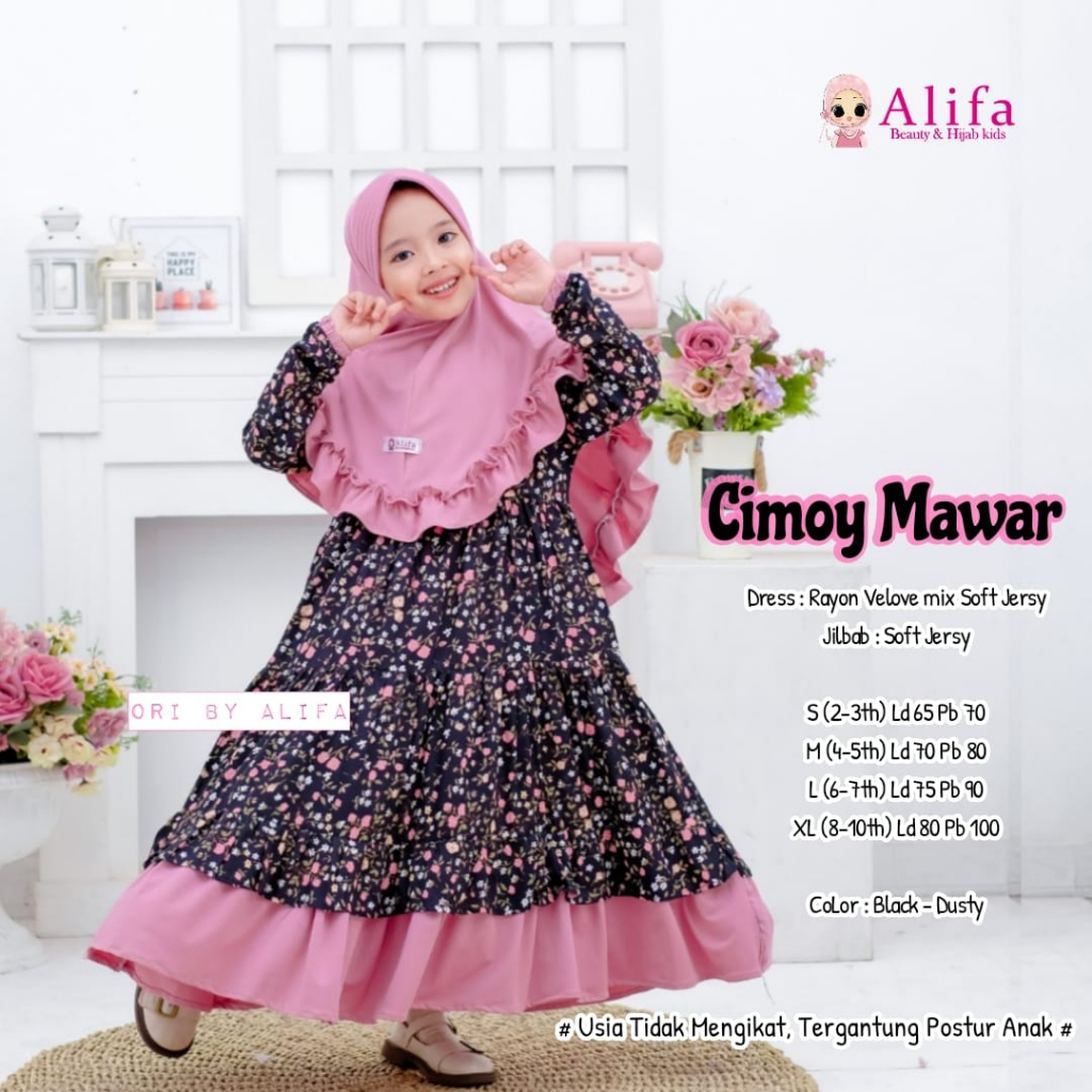 Cimoy Mawar Kids Gamis Anak Muslim Rayon Viscouse Original Produk By Alifa