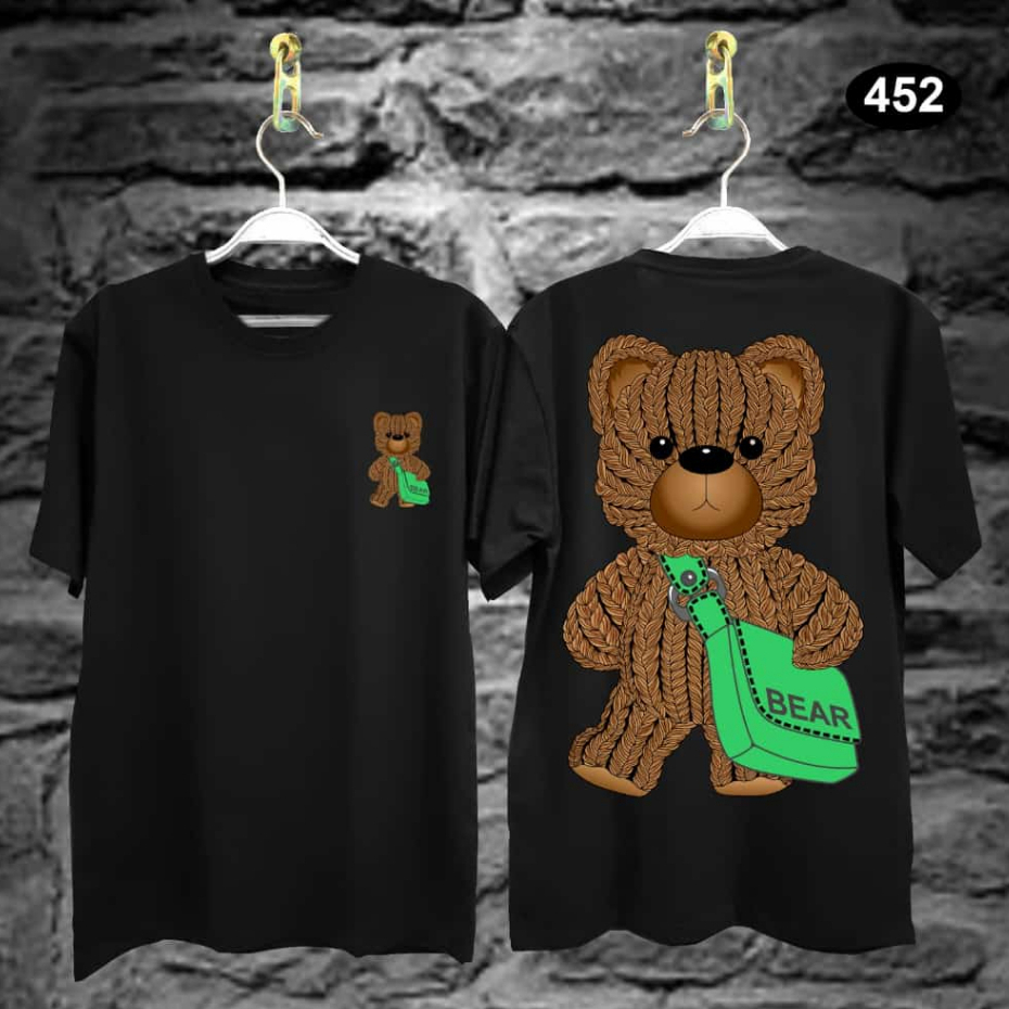 Kaos Tshirt Pria Terbaru Samurai Jepang Boneka Bear Tas Warna Hitam Distro Lengan Pendek Motif Sablon Bergambar Keren