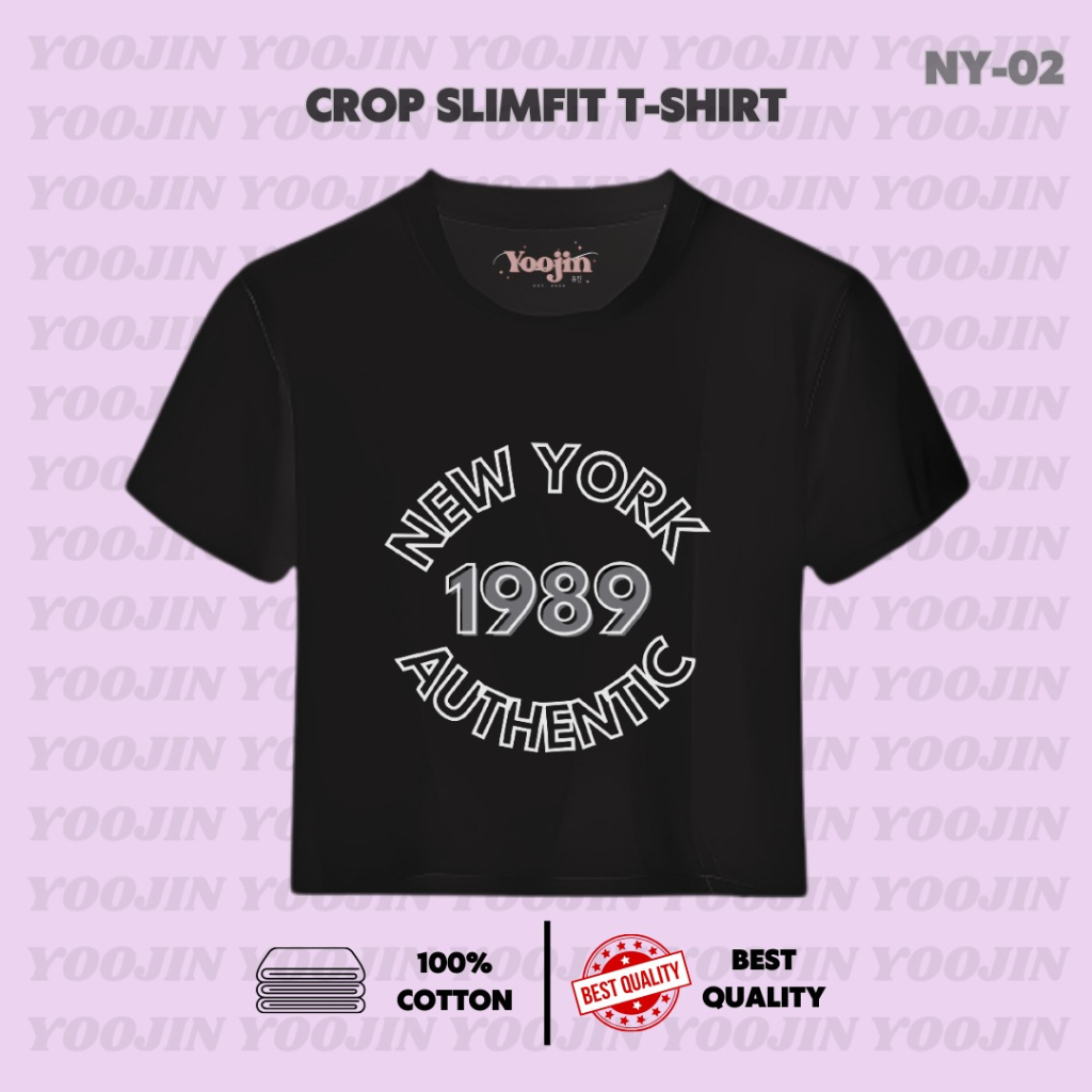 YOOJIN Kaos Wanita Crop Top Slimfit / Atasan Wanita Crop Tee ( NY - 02 ) New York  || @vivery_id