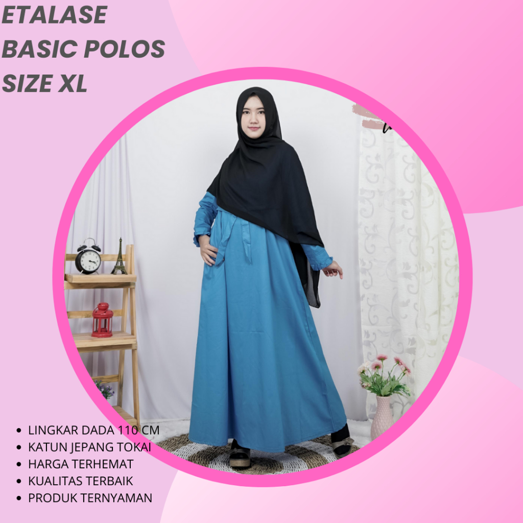Gamis Polos Wanita Simple Daily Nyaman Katun Jepang Original Tokai Premium Adem Busui Size XL LD 110