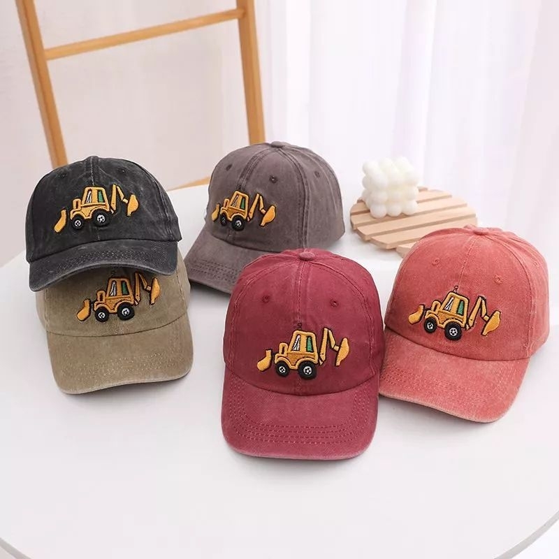 Topi Anak dan Balita motif Bego Escavator bordir premium import