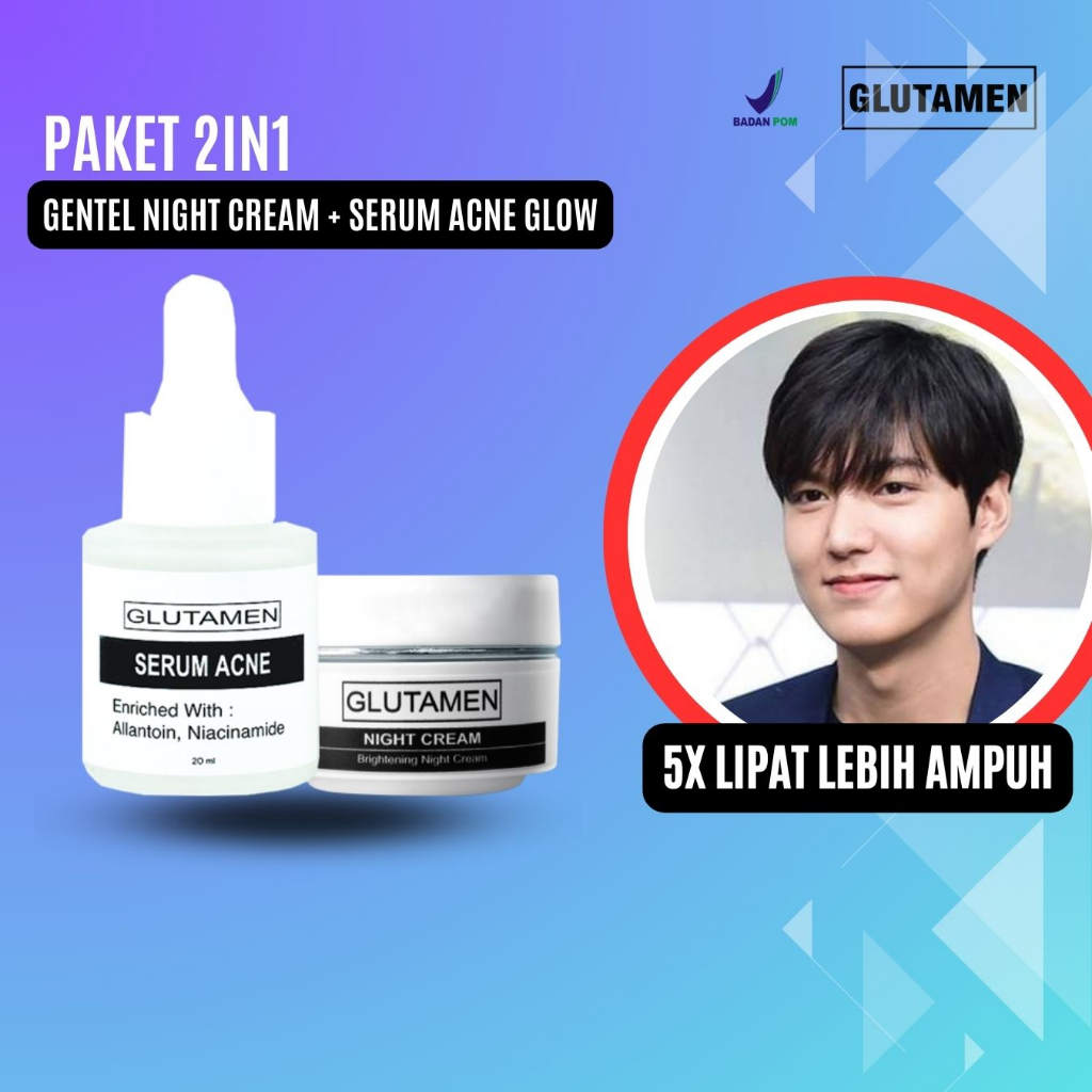BPOM Paket 2in1 Glutamen Skincare Serum Pemutih Kulit Wajah Pria Cream Malam Retinol Penghilang Flek