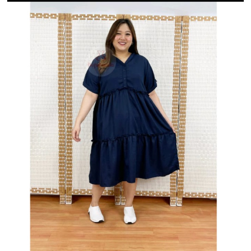 MIDI DRESS SUPER JUMBO LENGAN PENDEK BAHAN PREMIUM MIDI DRESS RAYON MUAT BB 100 KG DRESS SUSUN RAYON