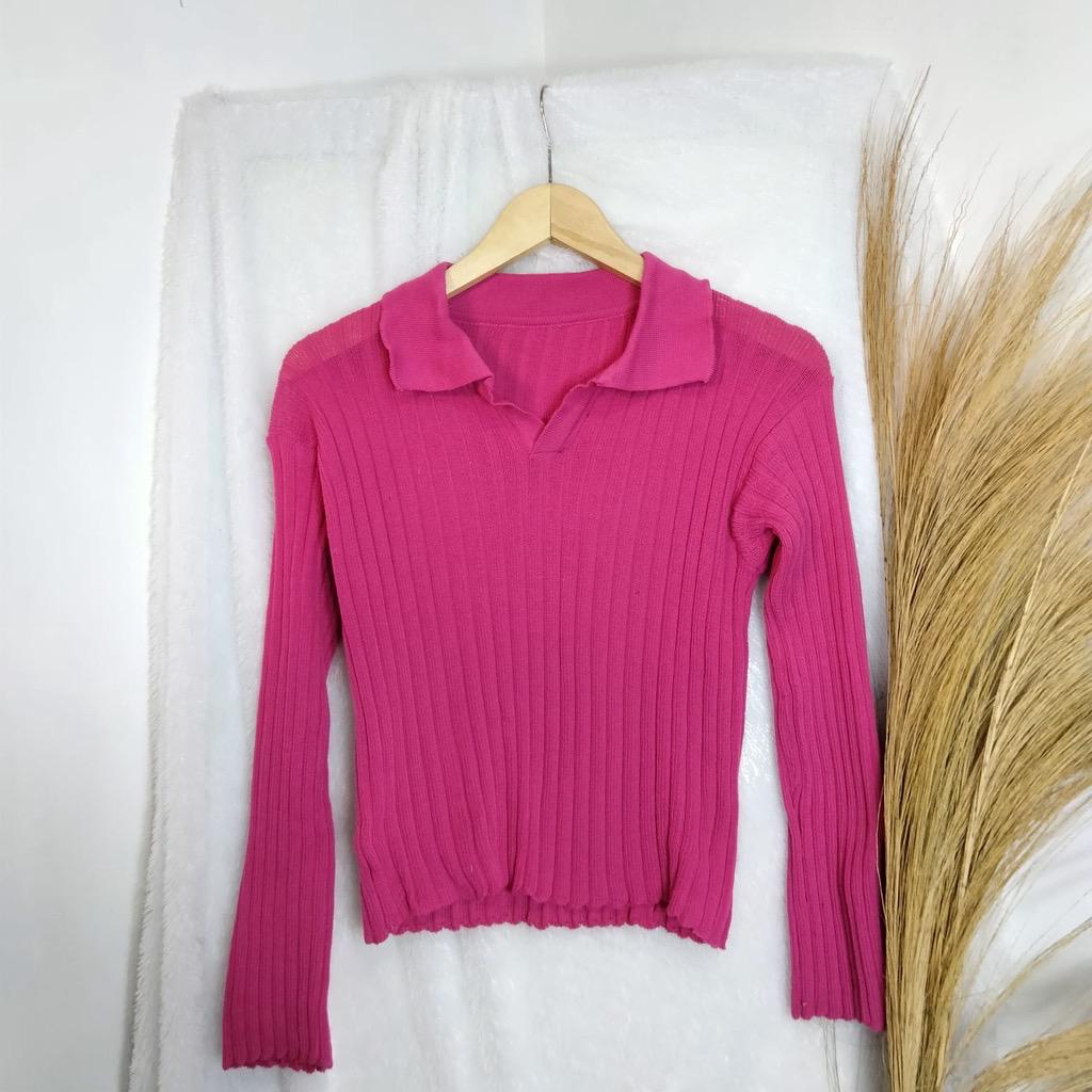 ALENA LONG SLEEVE POLO ATASAN WANITA/Atasan Rajut