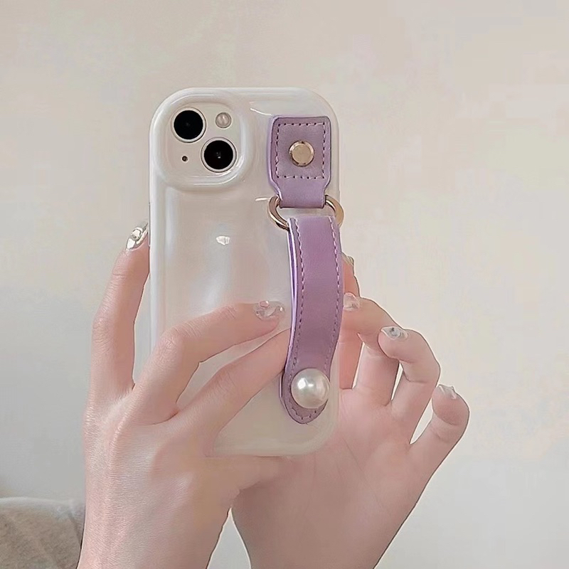 White Beige Softcase with Purple Leather Handle Softcase Casing Case HP Lucu iphone XS XS Max XR 11 Pro Max 12 Pro Max 13 Pro Max 14 Pro Max