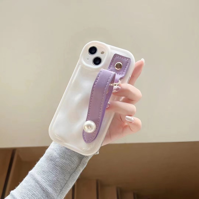 White Beige Softcase with Purple Leather Handle Softcase Casing Case HP Lucu iphone XS XS Max XR 11 Pro Max 12 Pro Max 13 Pro Max 14 Pro Max