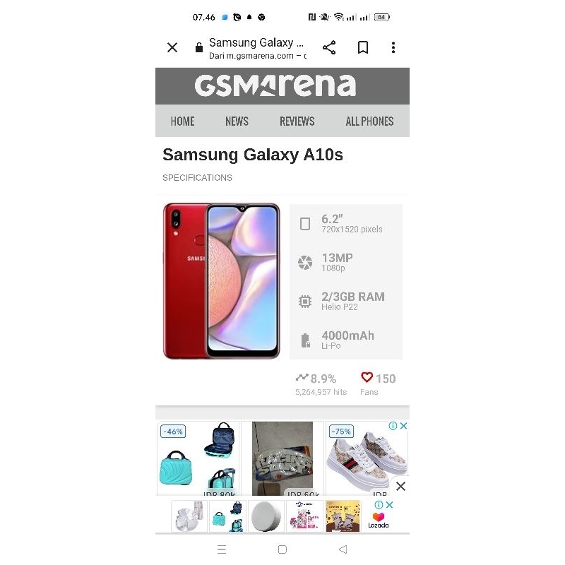 SAMSUNG A10S RAM 2/32