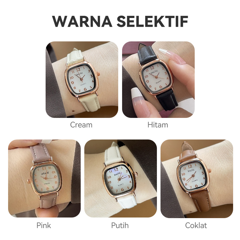 Jam Tangan Kecil Wanita Analog Gaya Retro Klasik Strap PU Leather Fashion Import