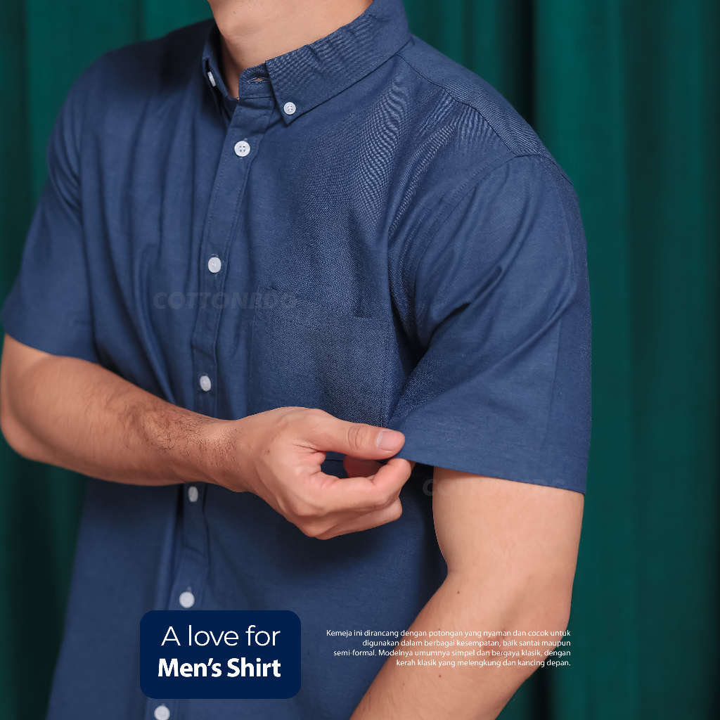 KEMEJA PRIA LENGAN PENDEK POLOS WARNA DENIM BAHAN OXFORD UKURAN S-XL ORGINAL
