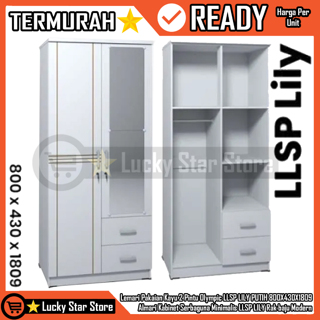 [Kargo] Lemari Pakaian Kayu 2 Pintu Olympic Gstar LLSP LILY Baju Wadrobe 80x43x180,9 cm Kabinet Serb