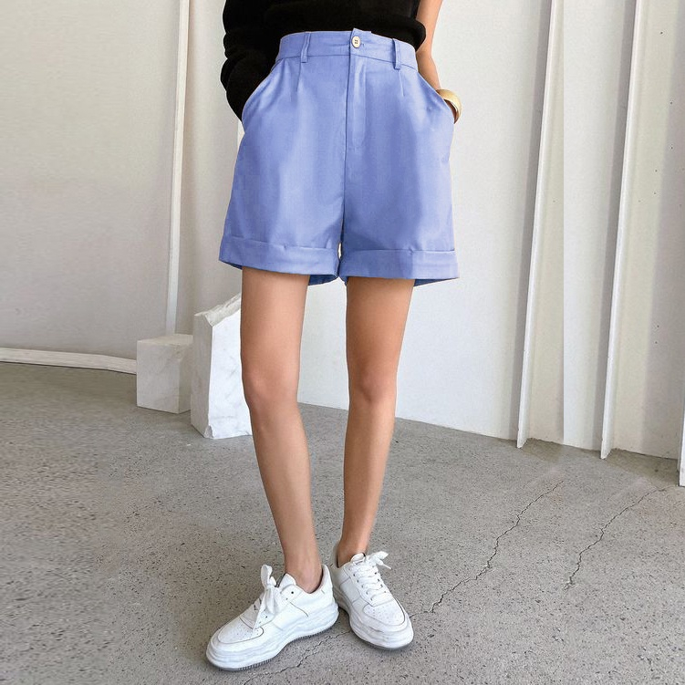 Amanda Short Pants Celana Pendek Bahan American Drill Highwaist Wanita Korean Style Terbaru 2023