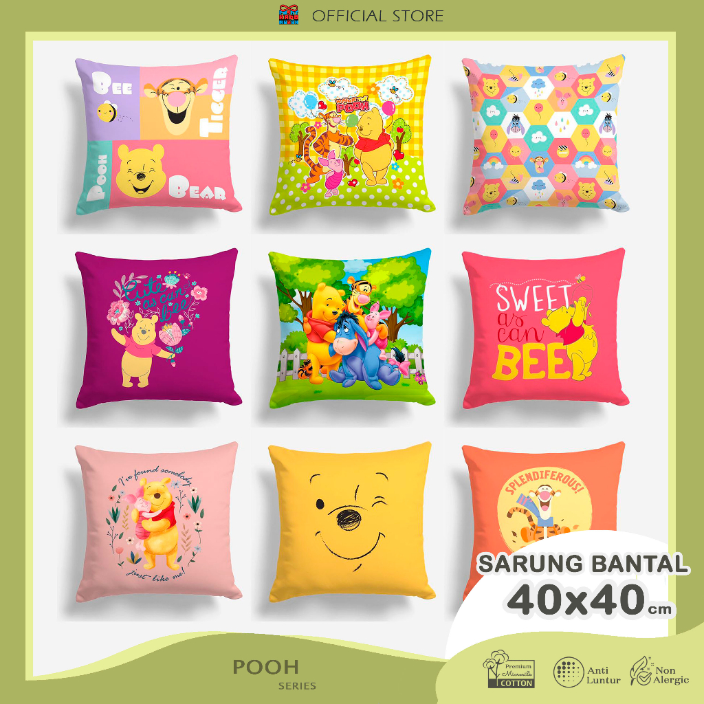 COVER SARUNG Bantal Sofa Print Motif Pooh and Friends Series 40x40 cm - Pusat Kado Murah