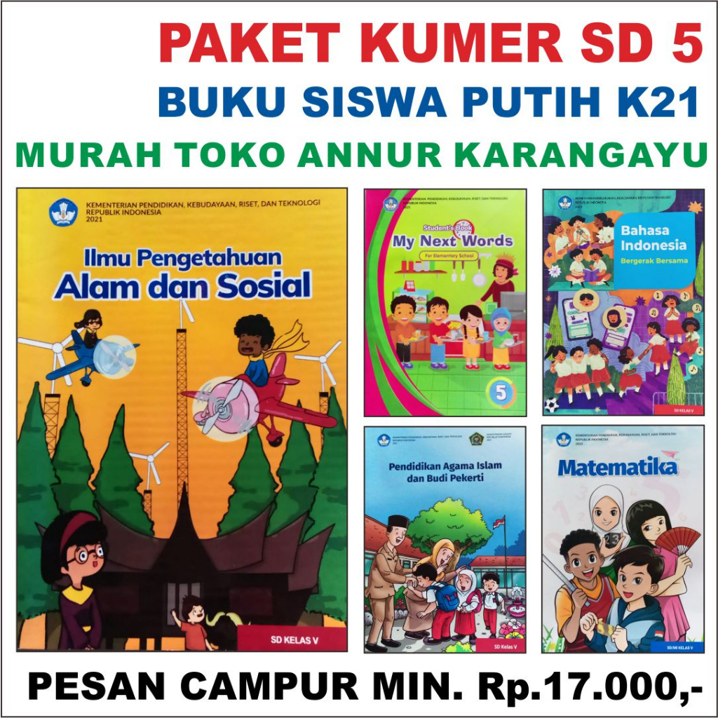 BUKU PAKET SISWA KUMER TEMATIK SD Kelas 5 PUTIH CEMERLANG K21 KURIKULUM MERDEKA MATEMATIKA IPAS BAHA