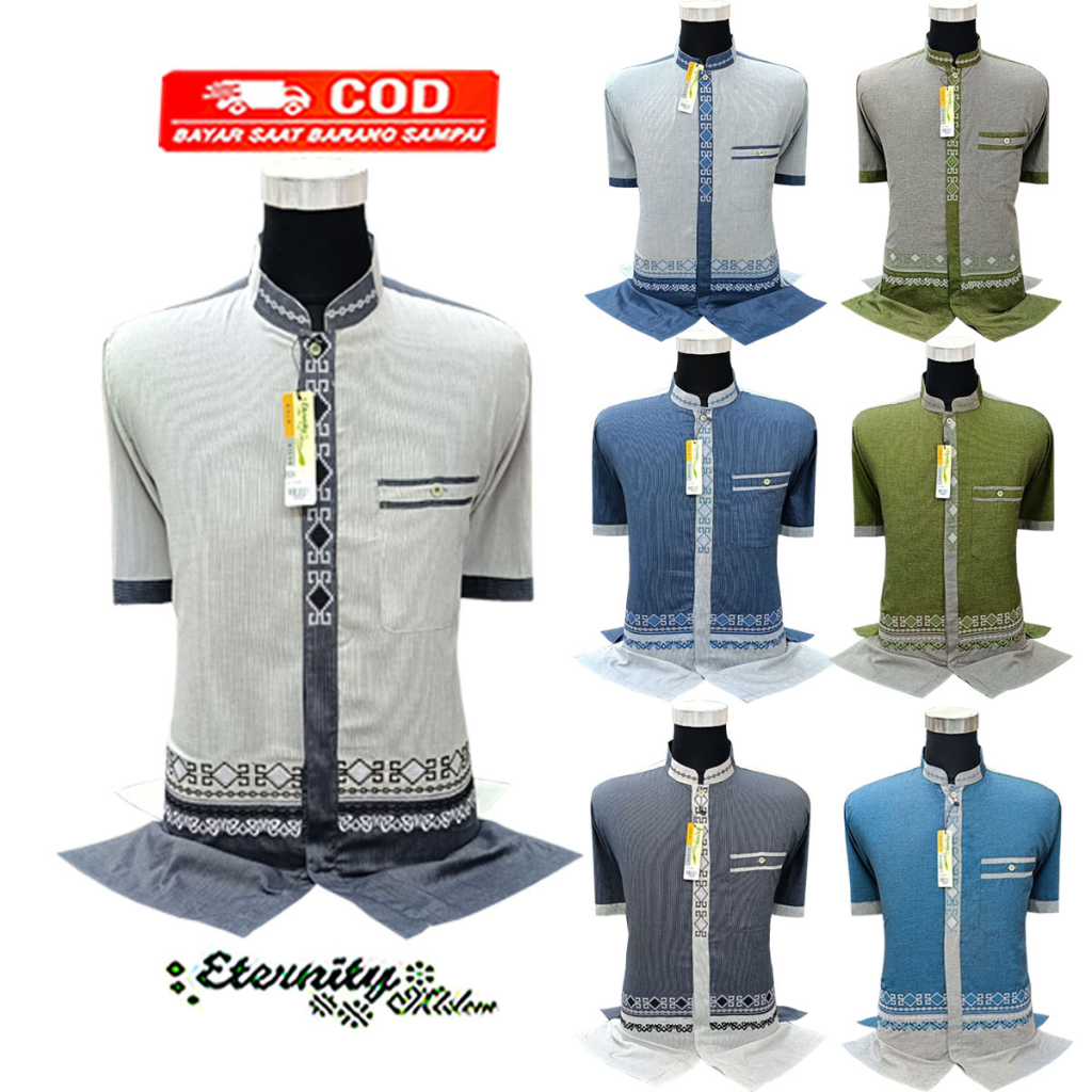 Baju Koko Pria Dewasa Bordir Lengan Pendek Koko Eternity Terbaru COD