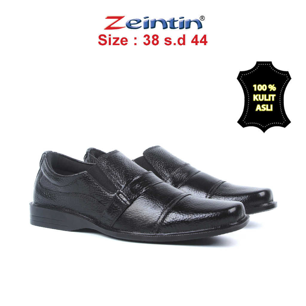 Zeintin - Sepatu Pantofel Pria Bahan Kulit Asli Hitam Mengkilap Sepatu Kerja/Bisnis Original Zeintin AJ