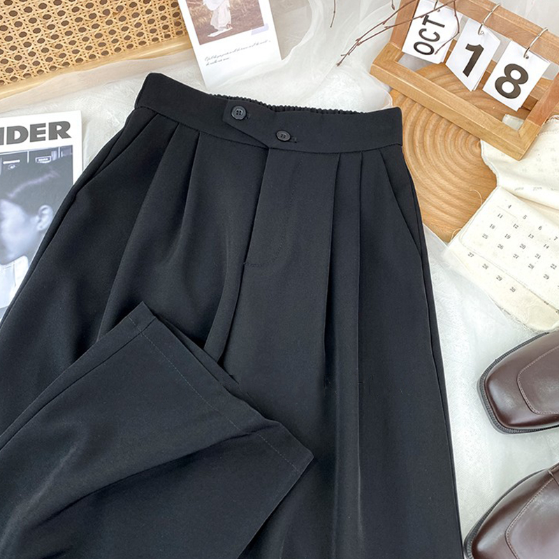 Korea Style Celana Kulot Kasual Loose Celana Panjang High Waist Wanita  Hitam Straight Pants Celana Wanita