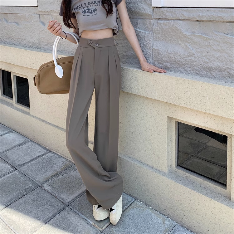 Korea Style kulot Celana Panjang Loose High Waist Wanita Loose Straight Pants