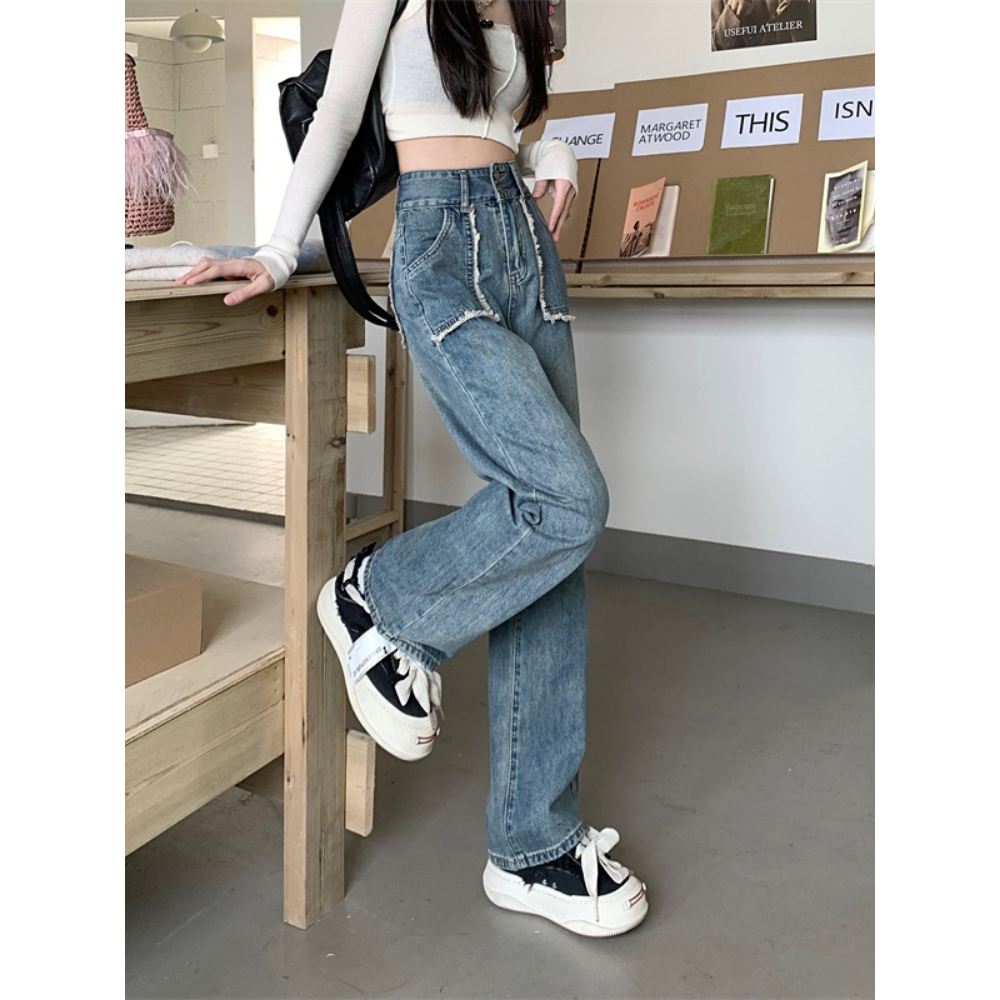 Korean Style Jins Celana high waist american retro loose causual jeans