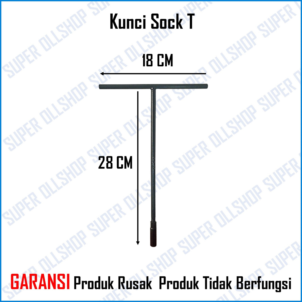 Kunci Sok T Hitam Biasa Ukuran 8MM 10MM 12MM Berkualitas / Kunci Sock T Socket Wrench 1 Pcs